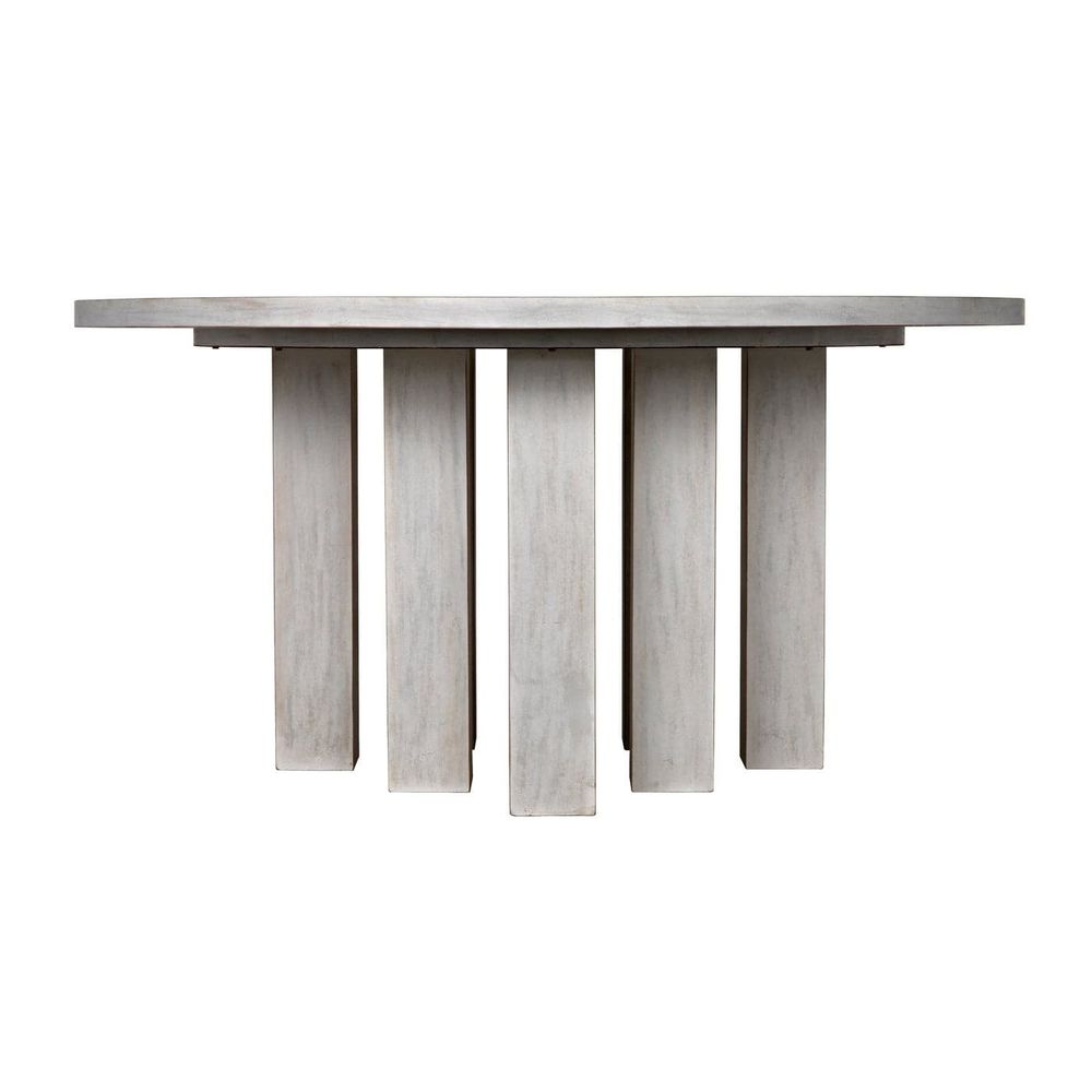 Additional view of Resistance Dining Table in off-white and light gray, featuring whitewashed and a round dining surface.