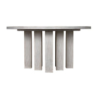 Additional view of Resistance Dining Table in off-white and light gray, featuring whitewashed and a round dining surface.