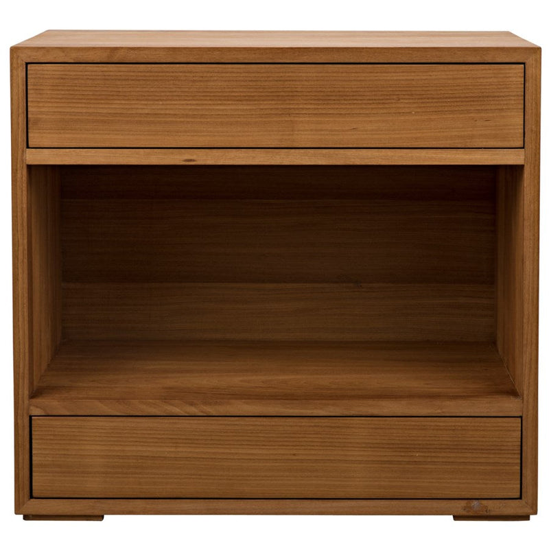 SL05 End Table, Golden teak, shown in golden teak and warm medium brown with teak wood, solid wood, and top drawer.