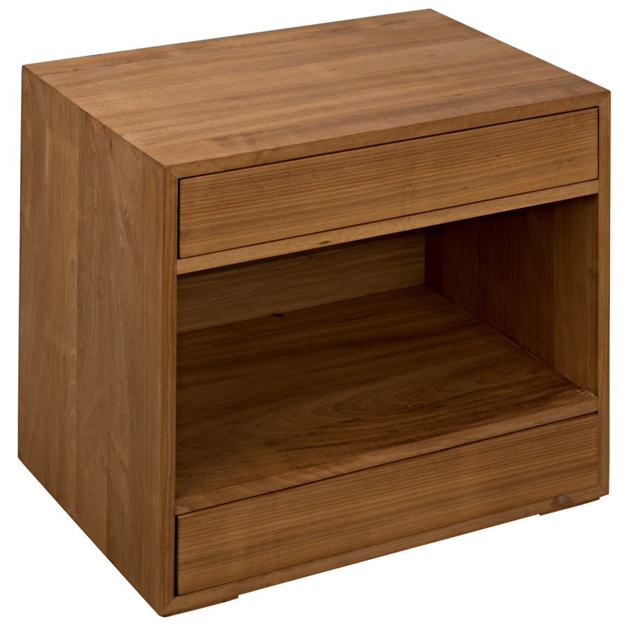 Alternate view of SL05 End Table, Golden teak, featuring smooth satin finish, teak wood, solid wood, and top drawer.
