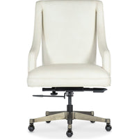 Meira Executive Swivel Tilt Chair, shown in ivory white and cream with leather, metal, and fixed upholstered arms.