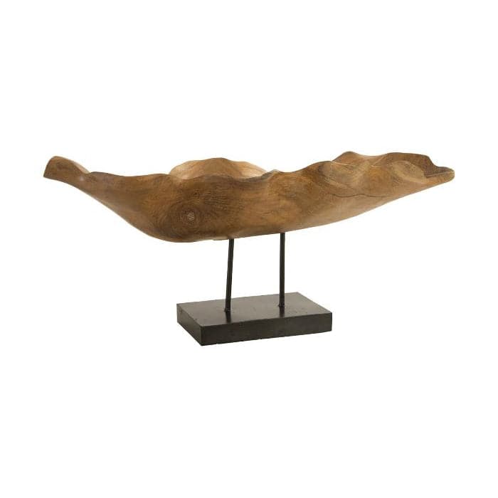 Seren Sculpture on Stand, shown in medium brown and warm tan with wood and metal.