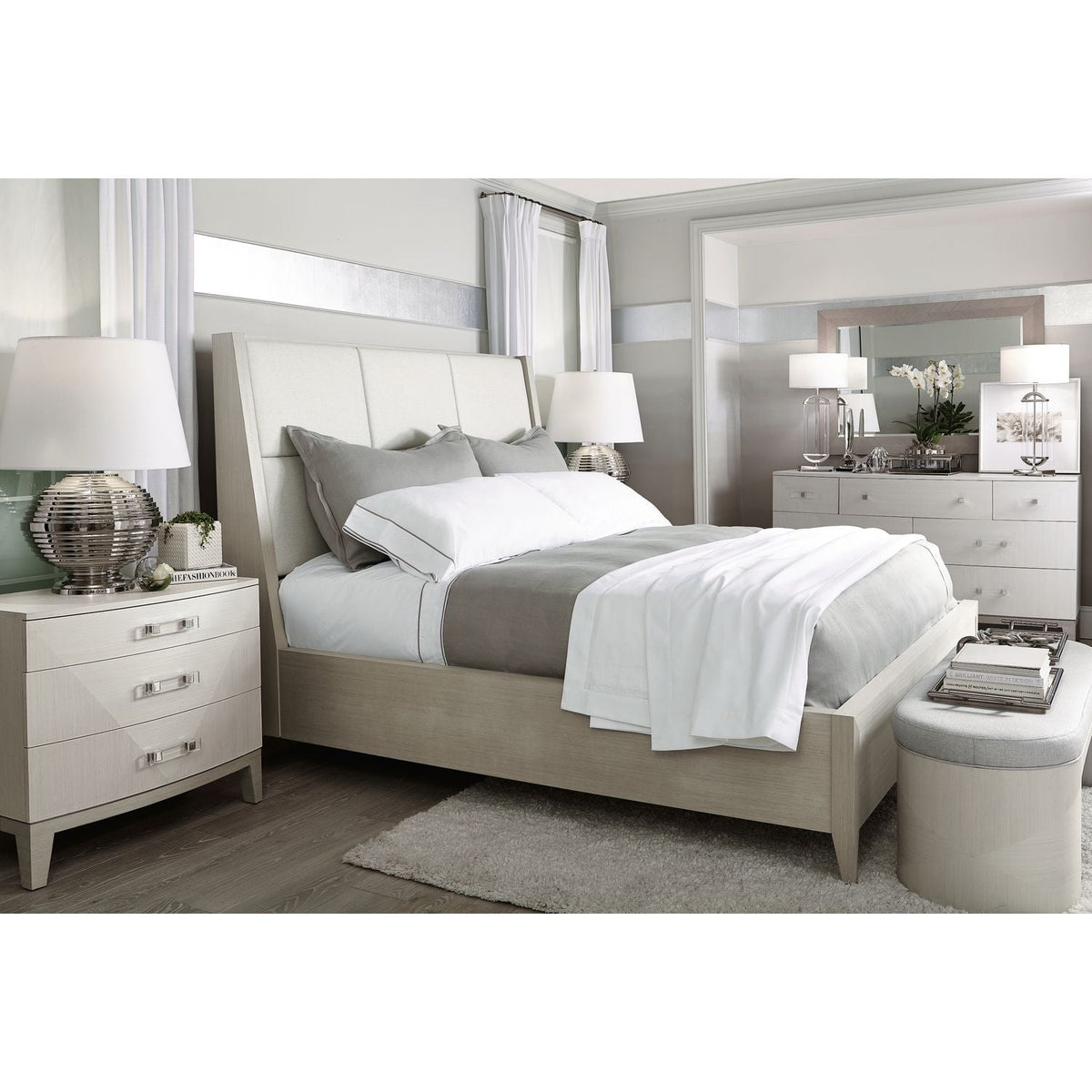 Axiom King Upholstered Panel Bed with Wooden Footboard and Side Rails