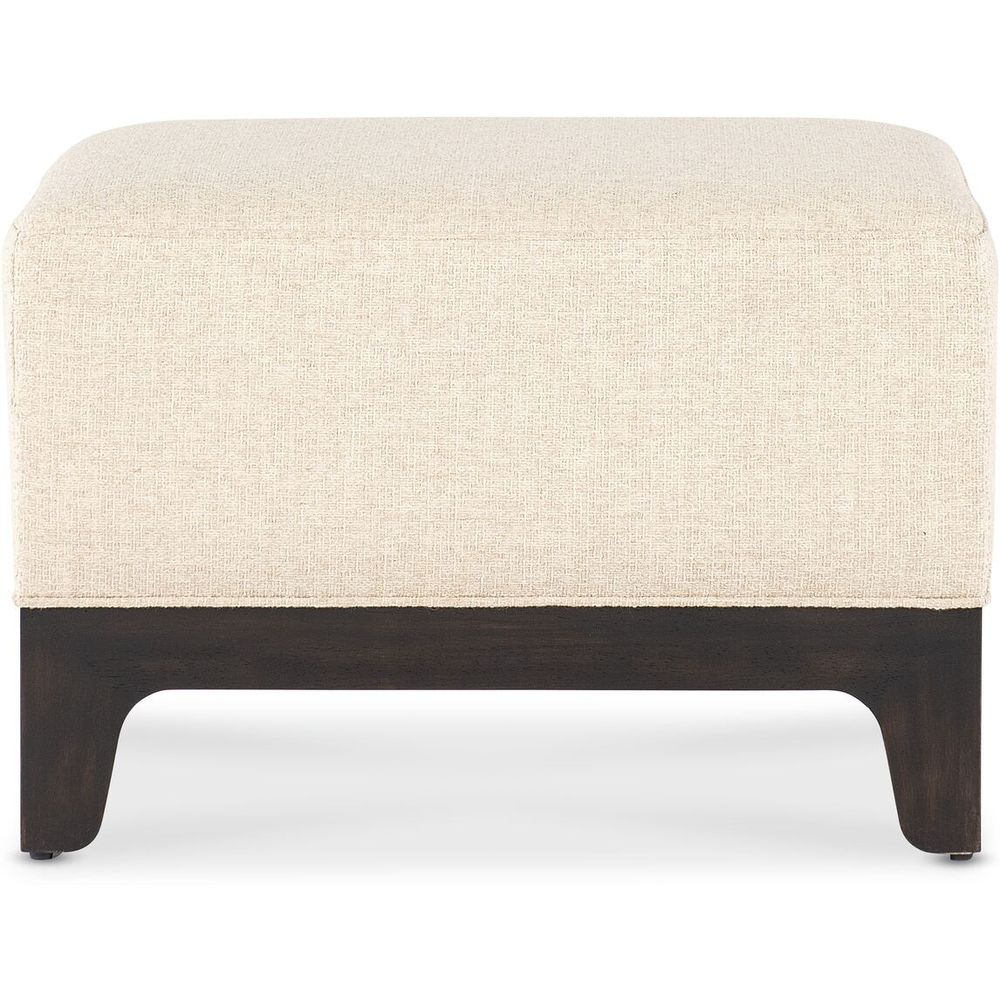 Archives Ottoman, shown in ivory and cream with fabric, wood, and fixed low rectangular seat.