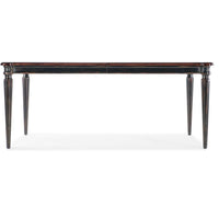 Charleston Rectangle Leg Dining Table w-2-22in leaves, shown in dark walnut brown and black with wood and veneer.