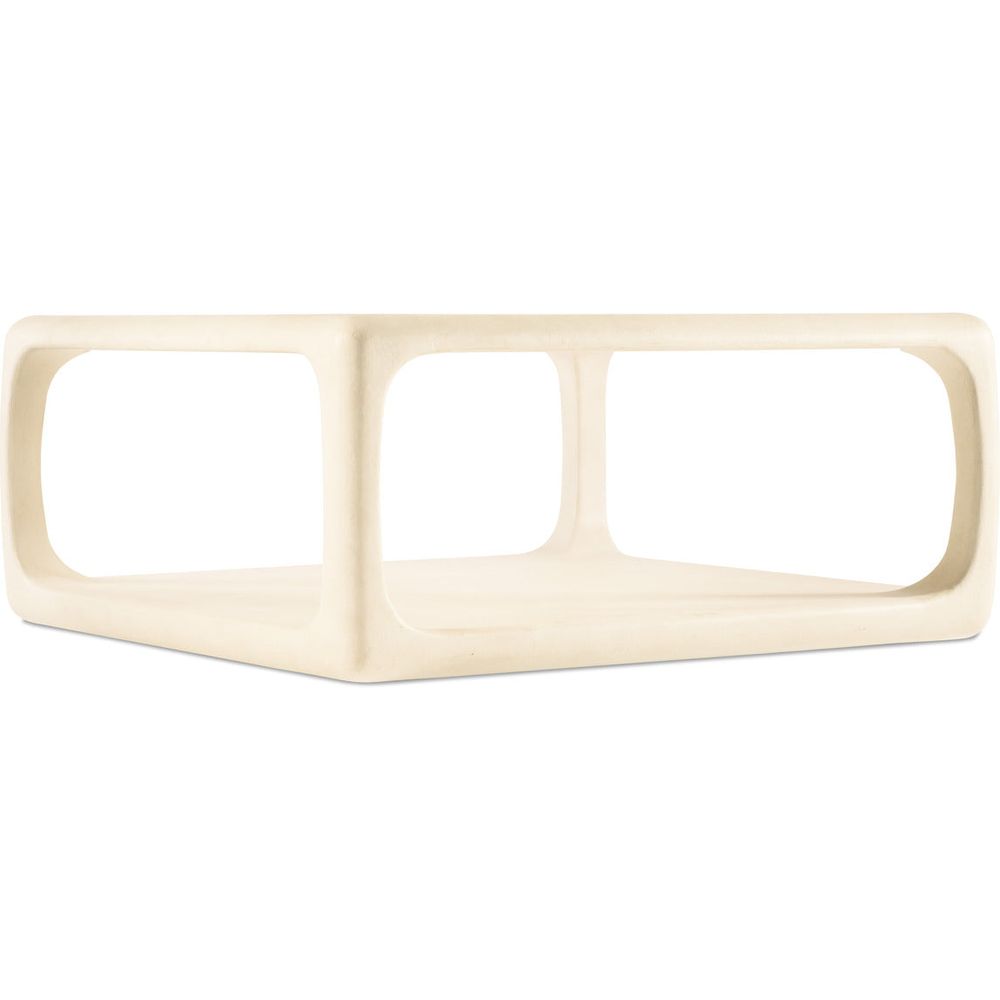 Additional view of Westwood Square Cocktail Table in ivory and cream, featuring matte finish and open lower shelf.