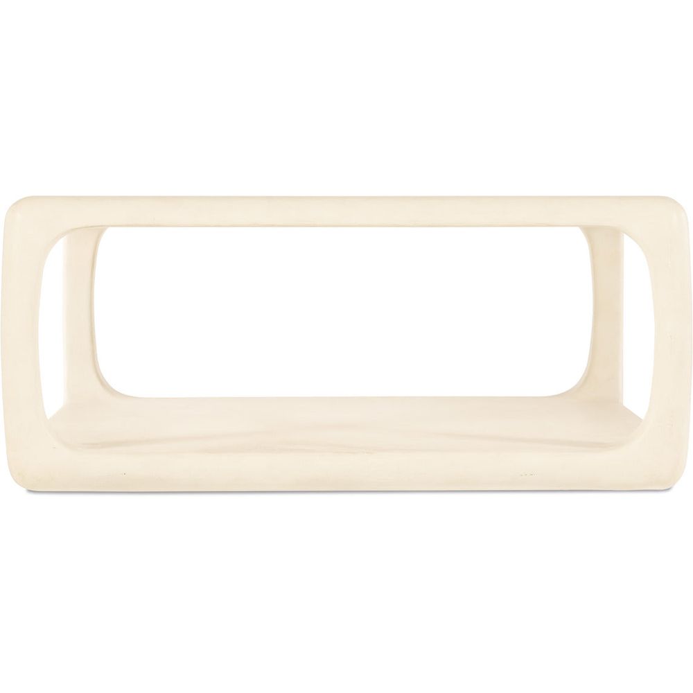 Westwood Square Cocktail Table, shown in ivory and cream with wood and open lower shelf.
