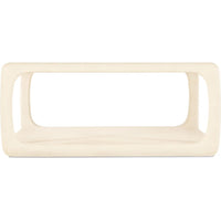 Westwood Square Cocktail Table, shown in ivory and cream with wood and open lower shelf.