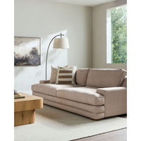 Alternate view of Samuel Sofa, featuring textured fabric upholstery, wood, and fixed wide track arms.