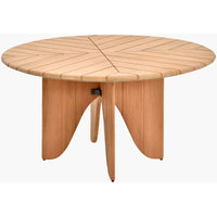 Solene Dining Table, shown in light natural wood / blonde oak with solid wood, metal hardware, and slatted wood tabletop.
