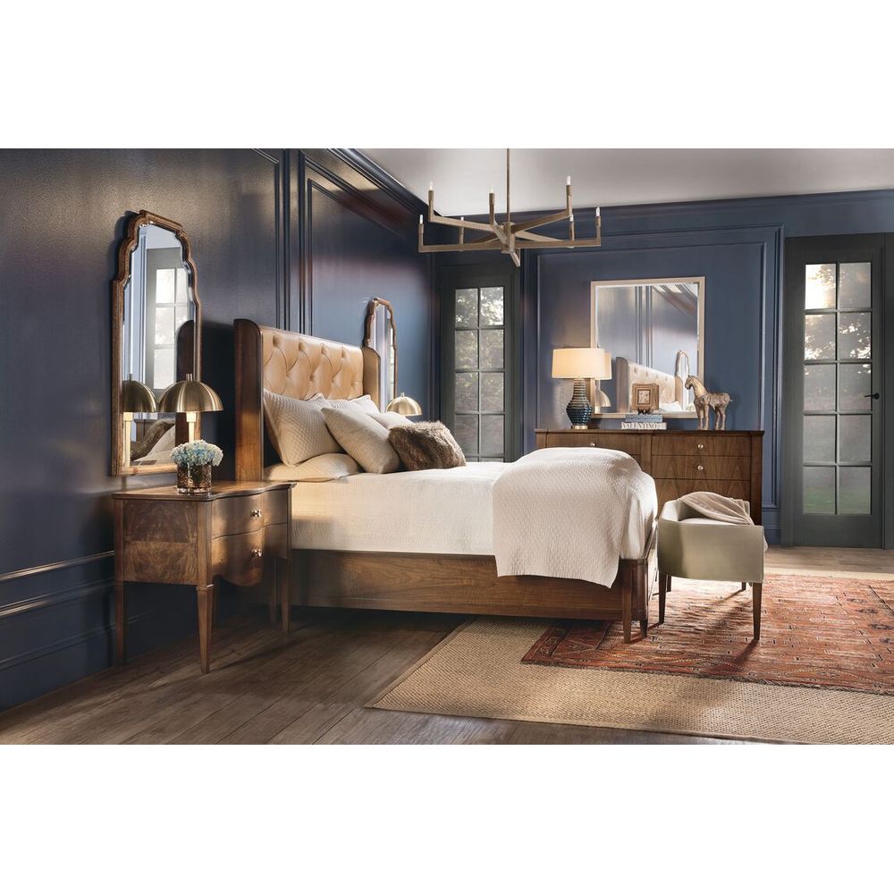 Alternate view of Archives Bed Bench, featuring matte upholstery finish, fabric, wood, and fixed tapered wood legs.