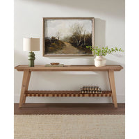 Alternate view of Taft Console Table, featuring matte finish, wood, leather, and integrated lower woven storage shelf.