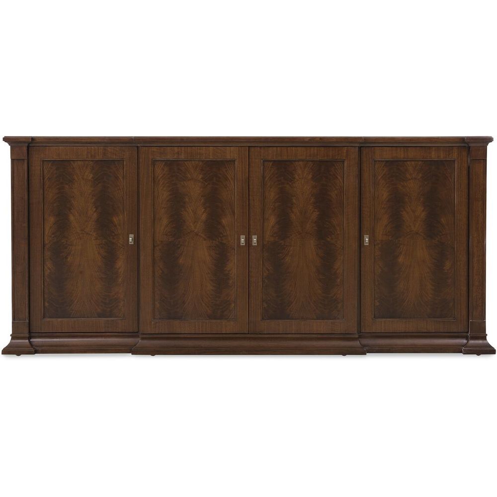 Archives Buffet, shown in dark brown and medium walnut brown with wood, veneer, and four-door enclosed storage cabinet.