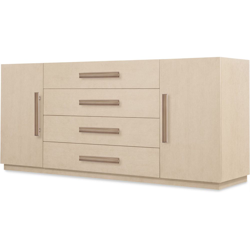 Additional view of Westwood 78" Buffet in light beige and blonde wood, featuring flanking cabinet doors with vertical pulls.