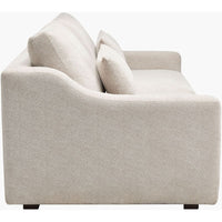 Alternate view of Pedersen Sofa, featuring textured bouclé-like weave, polyester fabric, wood, and fixed track arms.
