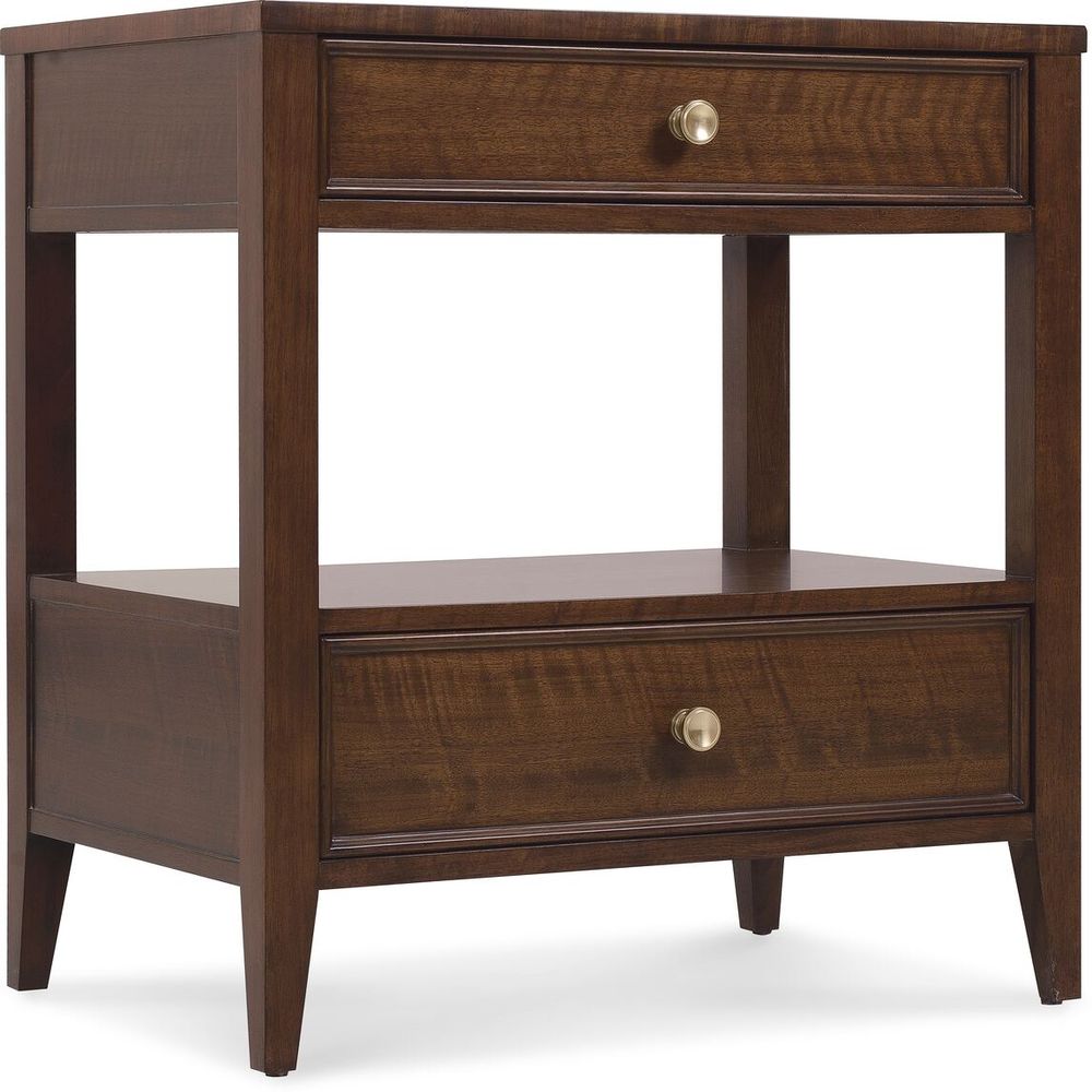 Additional view of Archives Two-Drawer Nightstand in medium brown and warm walnut brown.