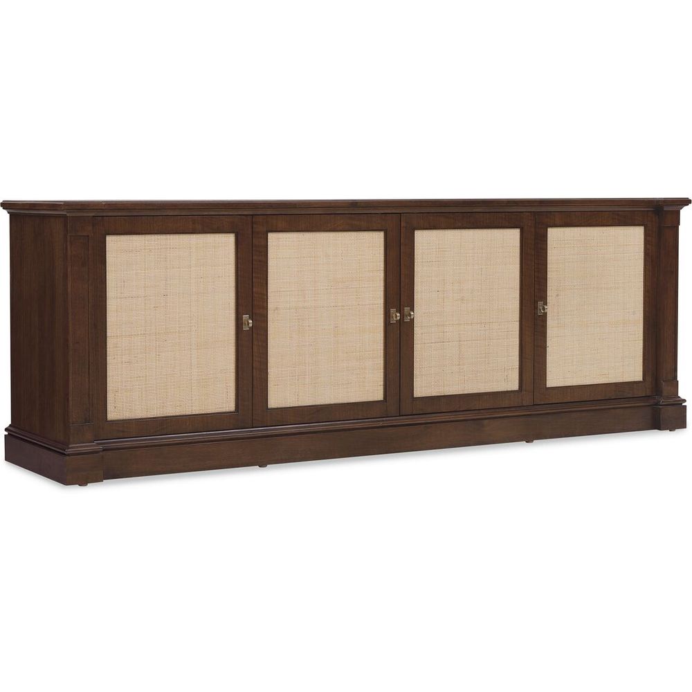 Additional view of Archives Entertainment Console in dark brown and natural beige.