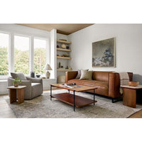 Additional view of Dylan Sofa in cognac and caramel brown, featuring fixed wide track arms.