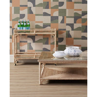 Alternate view of Olisa Rope Cocktail Table, featuring woven finish, rope, glass, and integrated lower storage shelf.