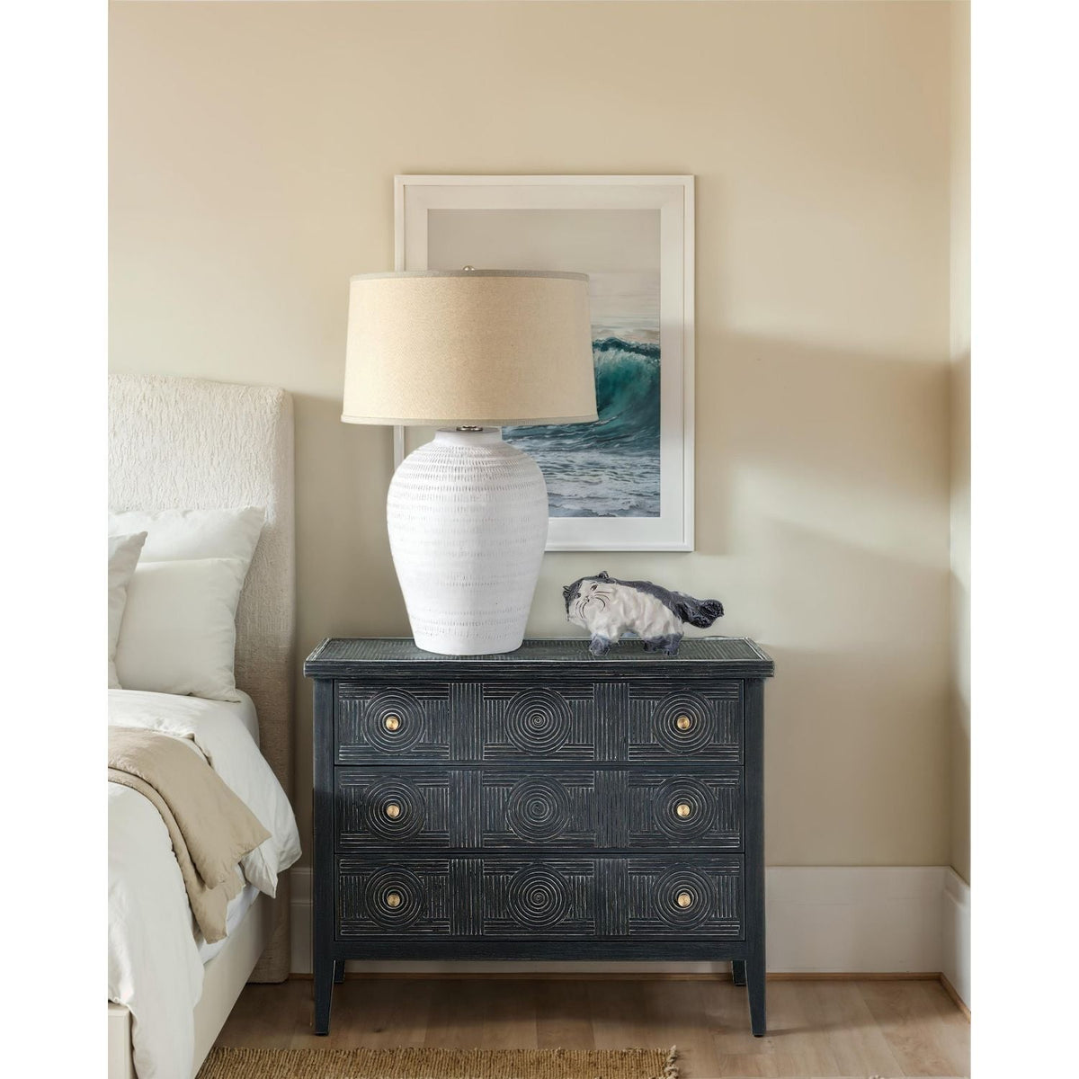 Alternate view of Dashwell White Table Lamp, featuring matte finish, ceramic, fabric, and a table lamp base.
