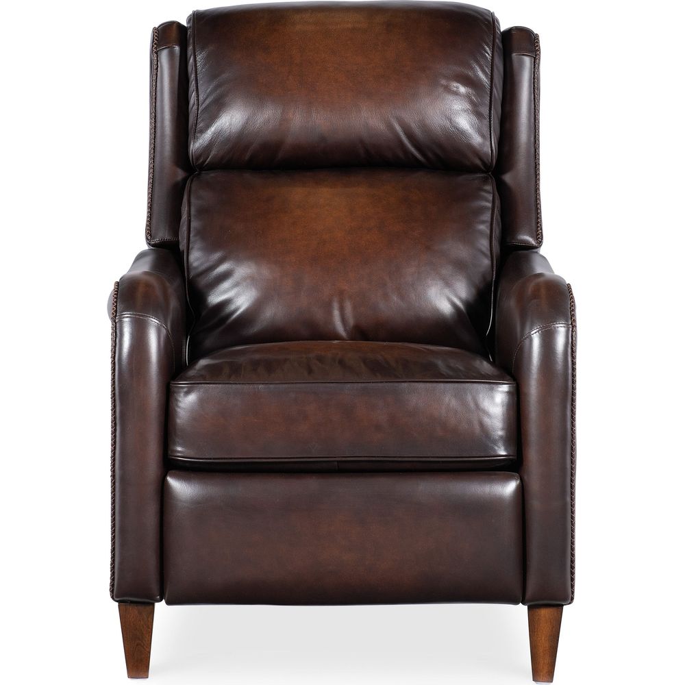Additional view of Carrington Power Recliner w/Power Headrest in dark brown and medium brown wood.