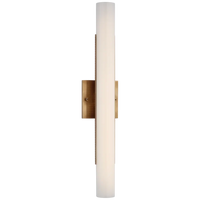 Precila 21" Bath Light, shown in warm white and brass with metal, frosted glass, and wall-mounting hardware.