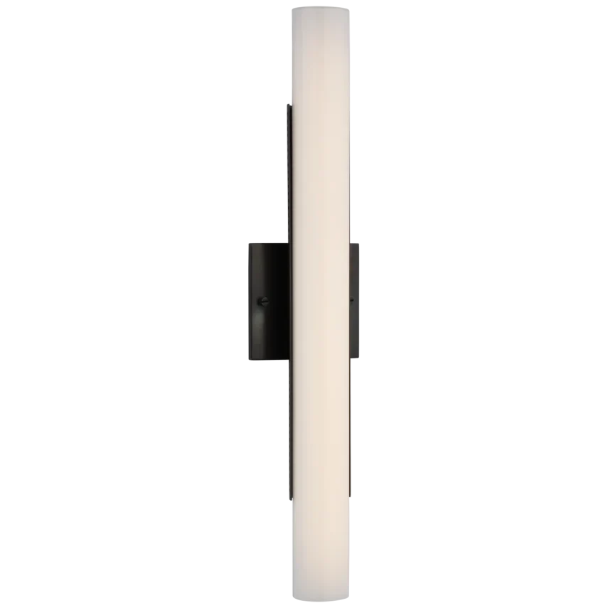 Alternate view of Precila 21" Bath Light, featuring dark bronze finish, metal, frosted glass, and wall-mounting hardware.