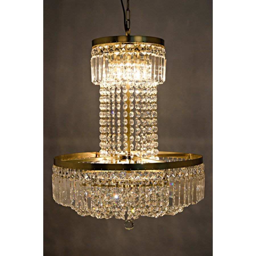 Alternate view of St. Petersburg Chandelier, featuring crystal, brass metal, and ceiling-hung chain suspension.