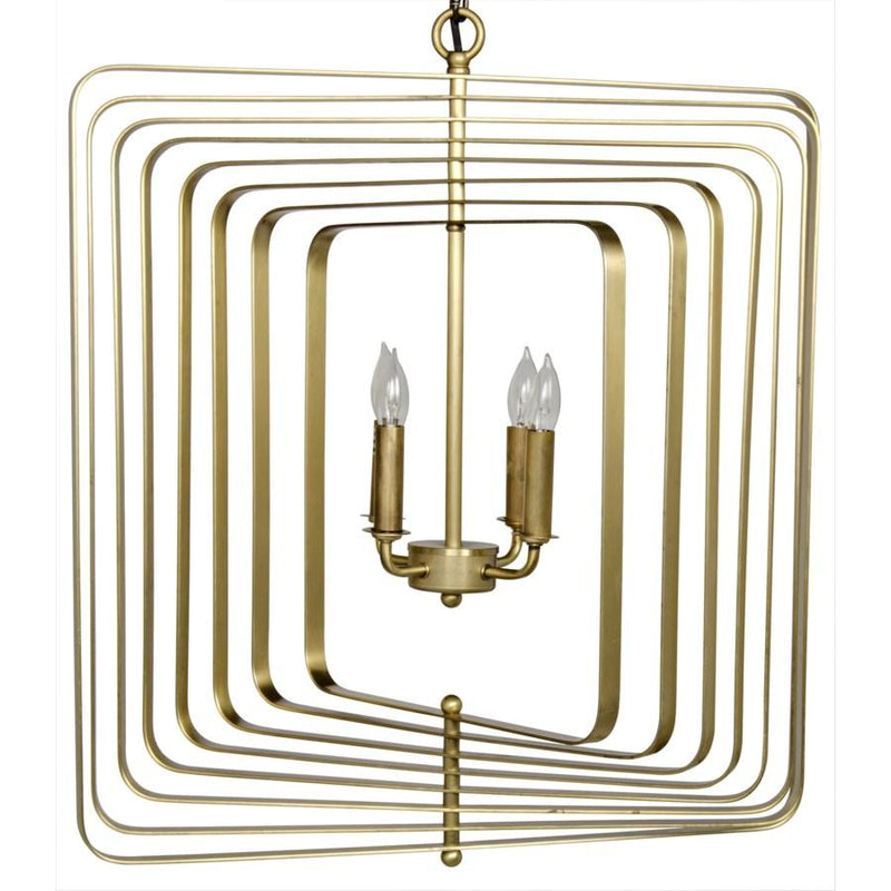 Dimaclema Chandelier, shown in antique brass and warm gold with metal, brass, and ceiling-suspended chandelier with top loop.