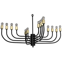 Claude Chandelier, shown in black and brass with metal, glass, and ceiling-suspended multi-light fixture.