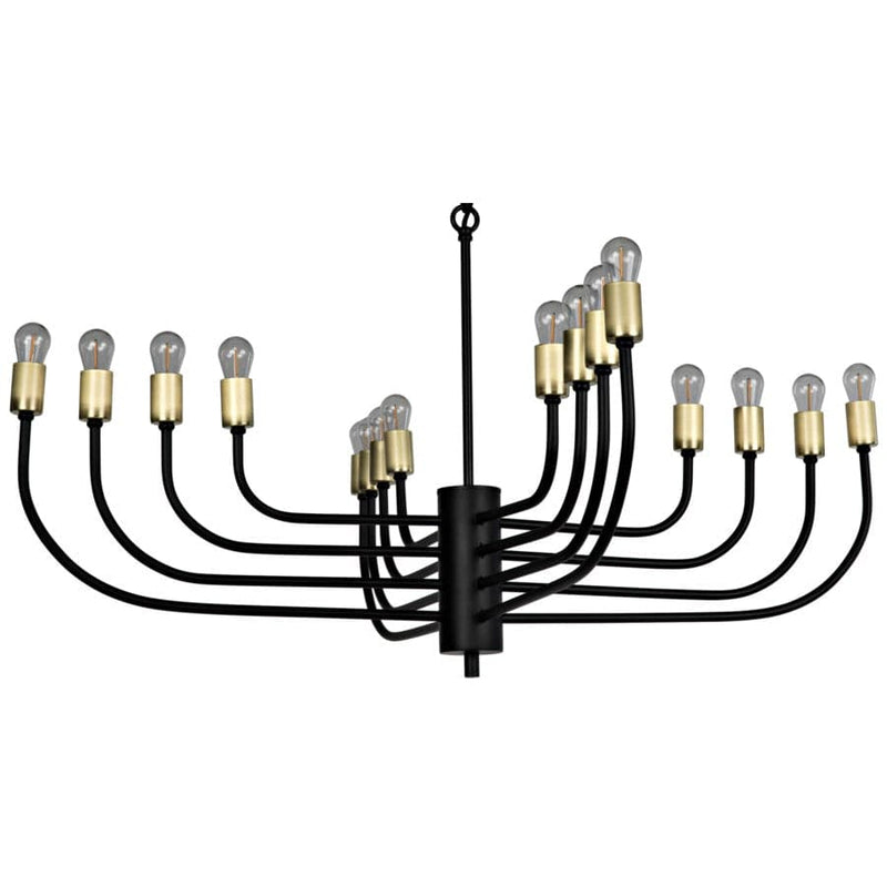 Claude Chandelier, shown in black and brass with metal, glass, and ceiling-suspended multi-light fixture.