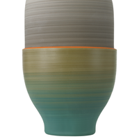 Alternate view of Happy 80's Gray, Beige, Orange & Blue Vase Set of 3 in taupe and sage green.