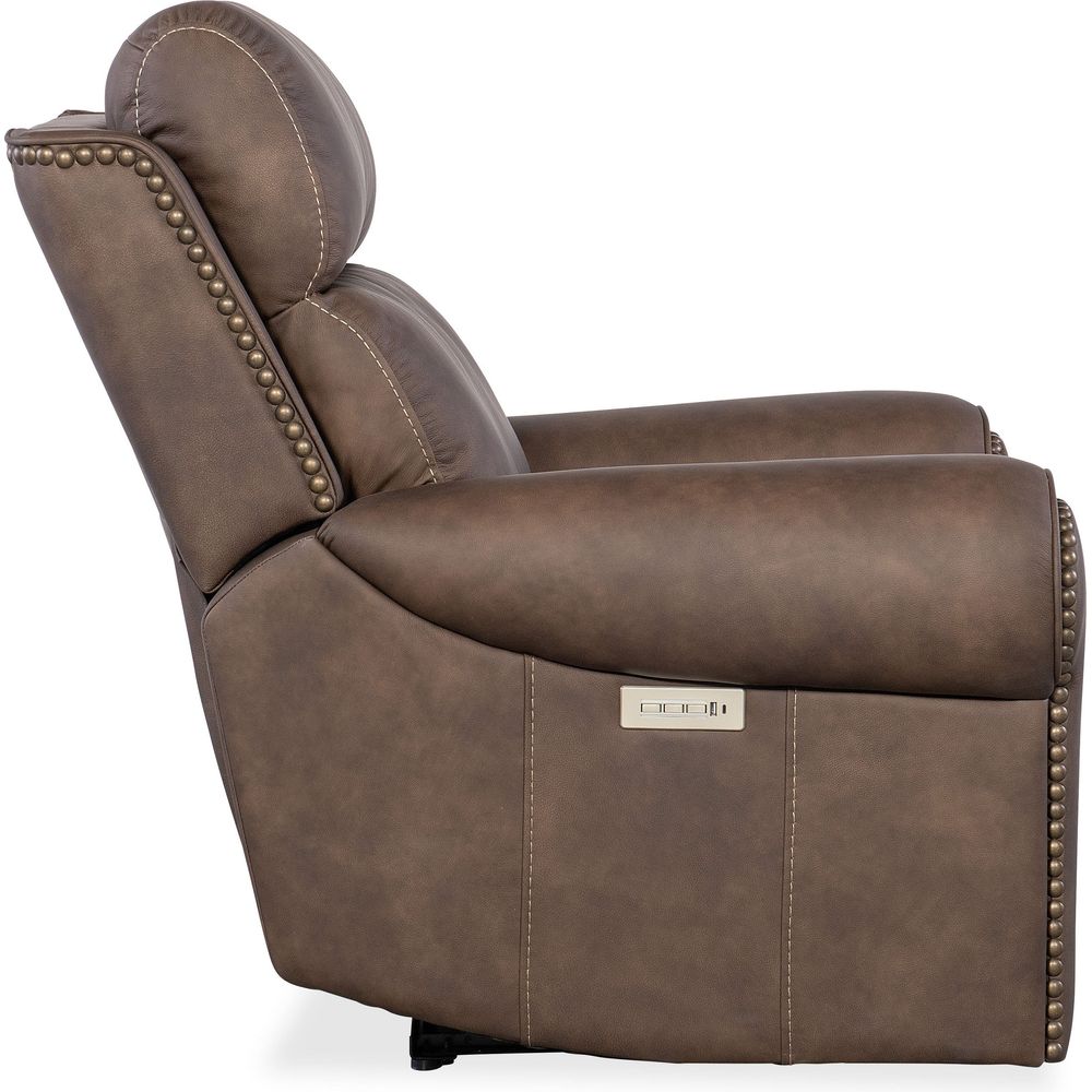 Duncan Power Recliner with Power Headrest & Lumbar - Dark Brown