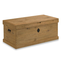 Additional view of Keepsake Trunk in light oak and honey brown, featuring hinged lift-top storage compartment.