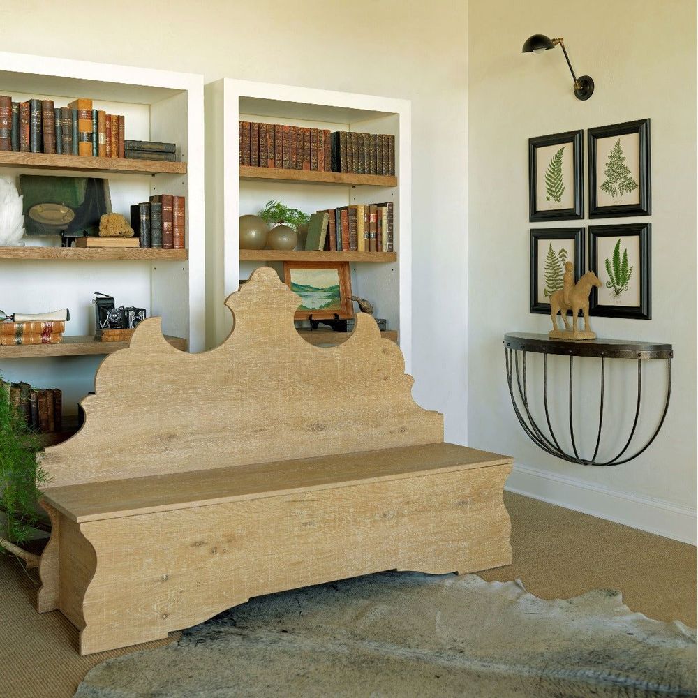 Additional view of Folk Storage Bench Seat, featuring matte finish, wood, and lift-top integrated storage compartment.