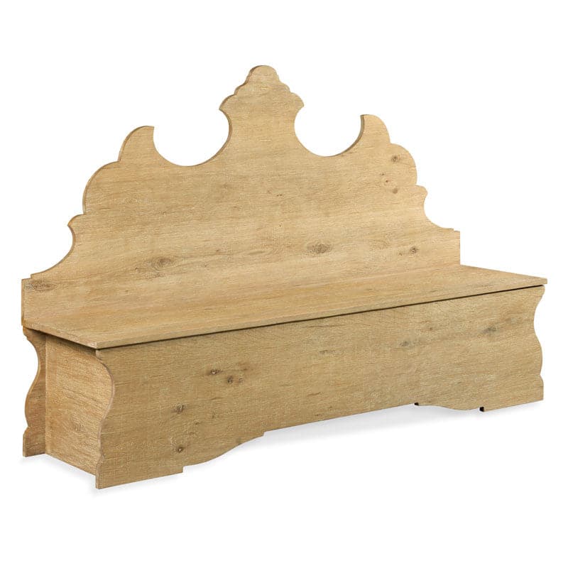 Folk Storage Bench Seat, shown in light natural wood and beige-tan with wood and lift-top integrated storage compartment.