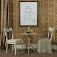 Alternate view of Absolute Pedestal Table in light natural oak and warm beige.