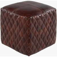Leonardo Ottoman, shown in dark brown and espresso with leather and upholstered cube form.