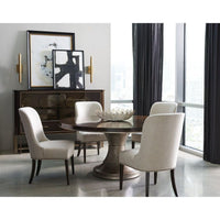 Additional view of Glide Side Chair in beige and dark brown, featuring textured upholstery finish and armless.