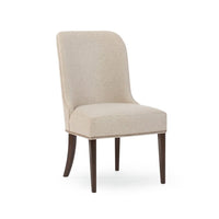Glide Side Chair, shown in beige and dark brown with woven fabric, wood, and armless.