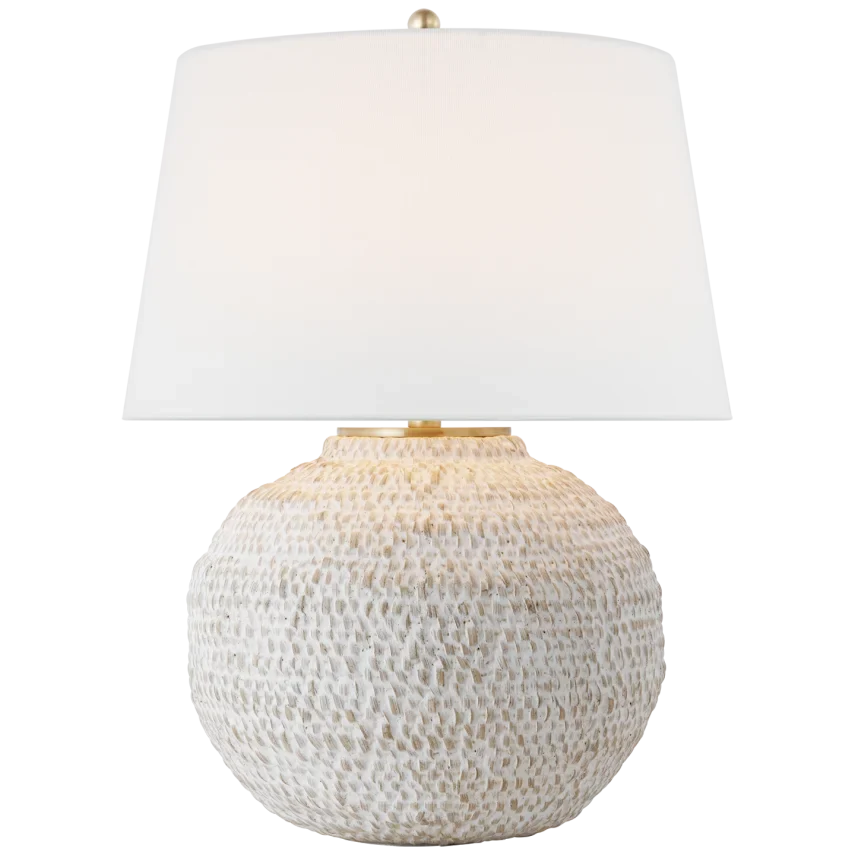 Additional view of Avela Table Lamp in off-white and cream, featuring textured carved finish and a table lamp base.