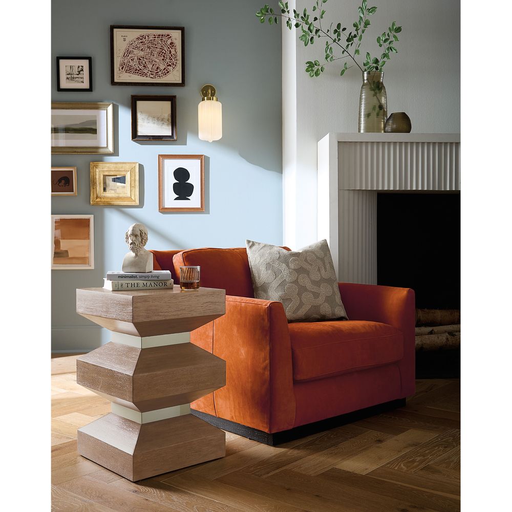 Alternate view of Sonnet Square End Table in medium brown wood and cream.