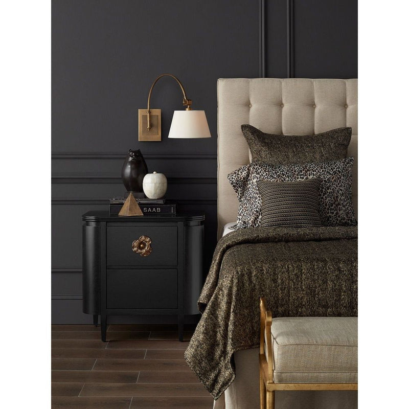 Alternate view of Briallen Black Nightstand, featuring antique brass finish, wood, metal, and two drawers.