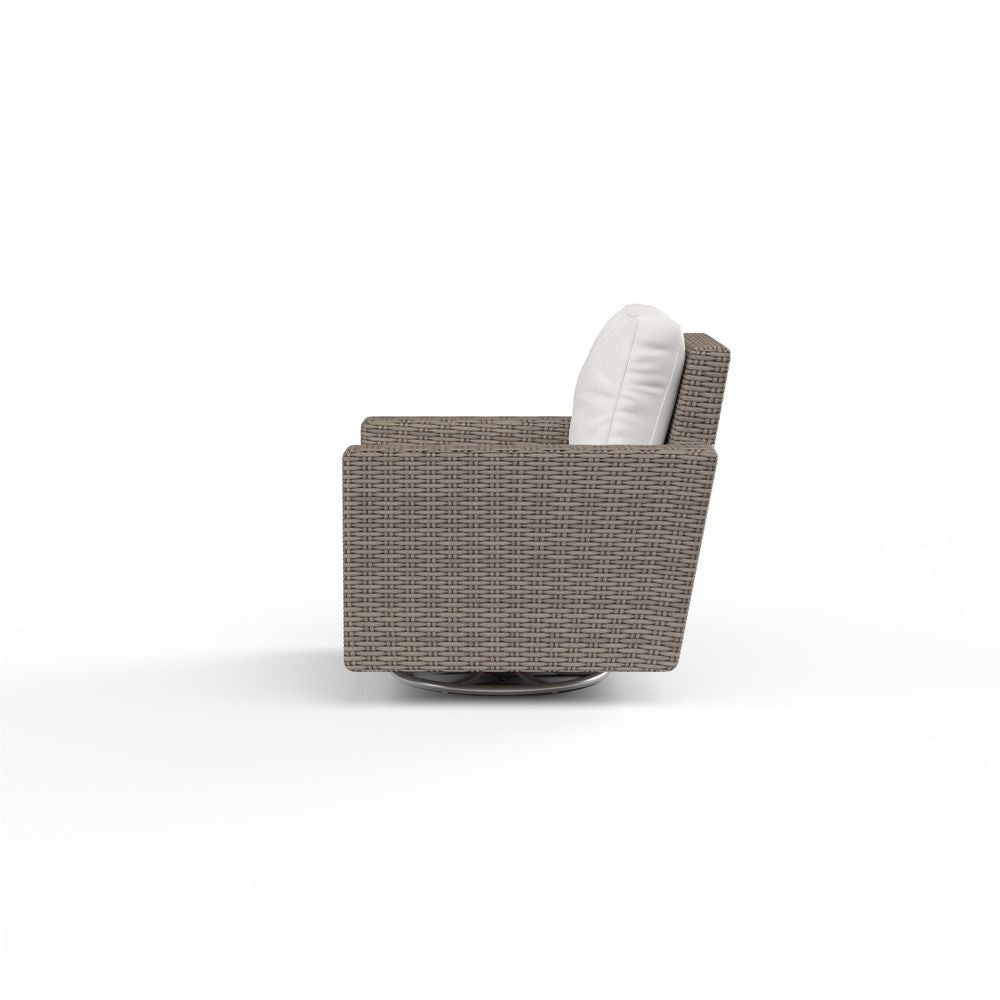 Additional view of Coronado Swivel Rocker in Canvas Flax w/ Self Welt in taupe gray and off-white.