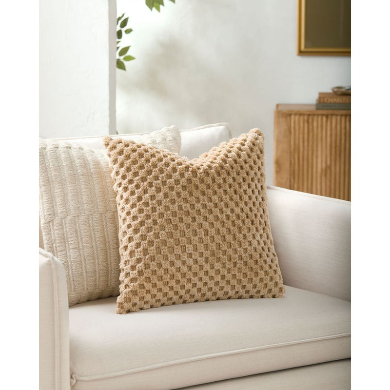 Alternate view of Novoli Pillow 01, featuring looped pile finish, wool-like yarn, textile backing, and plush looped face.