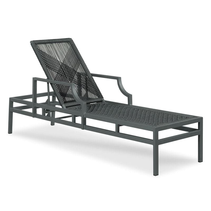 Bellevue Metal Chaise, shown in graphite gray and charcoal with aluminum and woven rope.