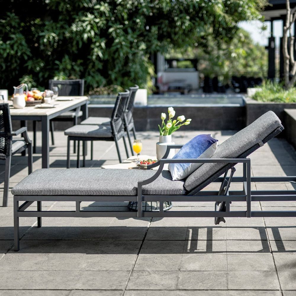 Alternate view of Bellevue Metal Chaise in graphite gray and charcoal.