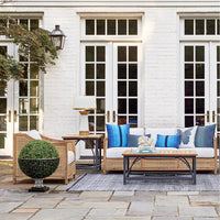 Alternate view of Jupiter Sofa, featuring woven finish, teak, synthetic cane webbing, and fixed flared arms.