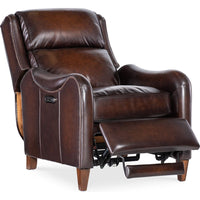 Alternate view of Carrington Power Recliner w/Power Headrest in dark brown and medium brown wood.