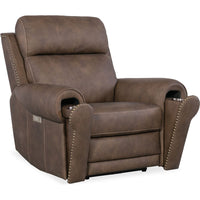 Additional view of Duncan Power Recliner with Power Headrest & Lumbar in dark brown and taupe brown.